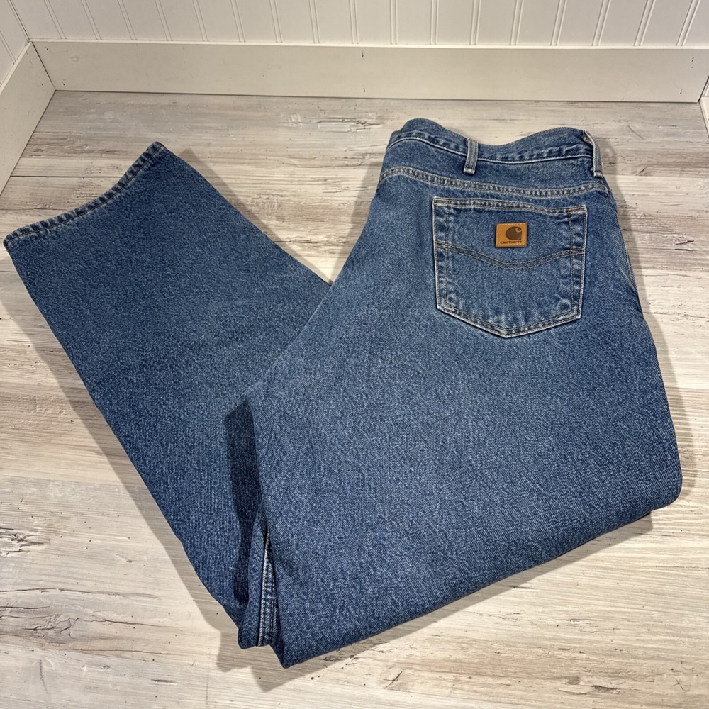 Carhartt Jeans Men's 42x32 Relaxed Fit Fleece Lined‎ Denim Blue Pants B155-DST